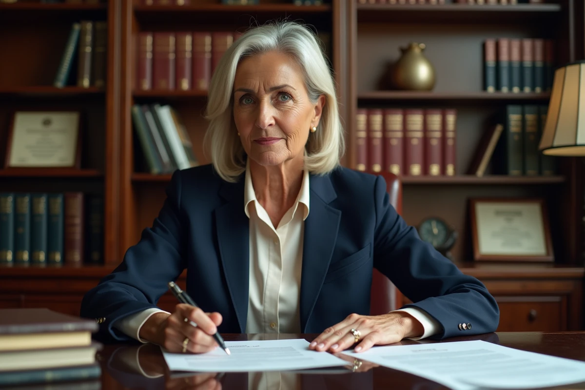 Avocate en cabinet juridique consultant des documents sur les droits patrimoniaux et extrapatrimoniaux