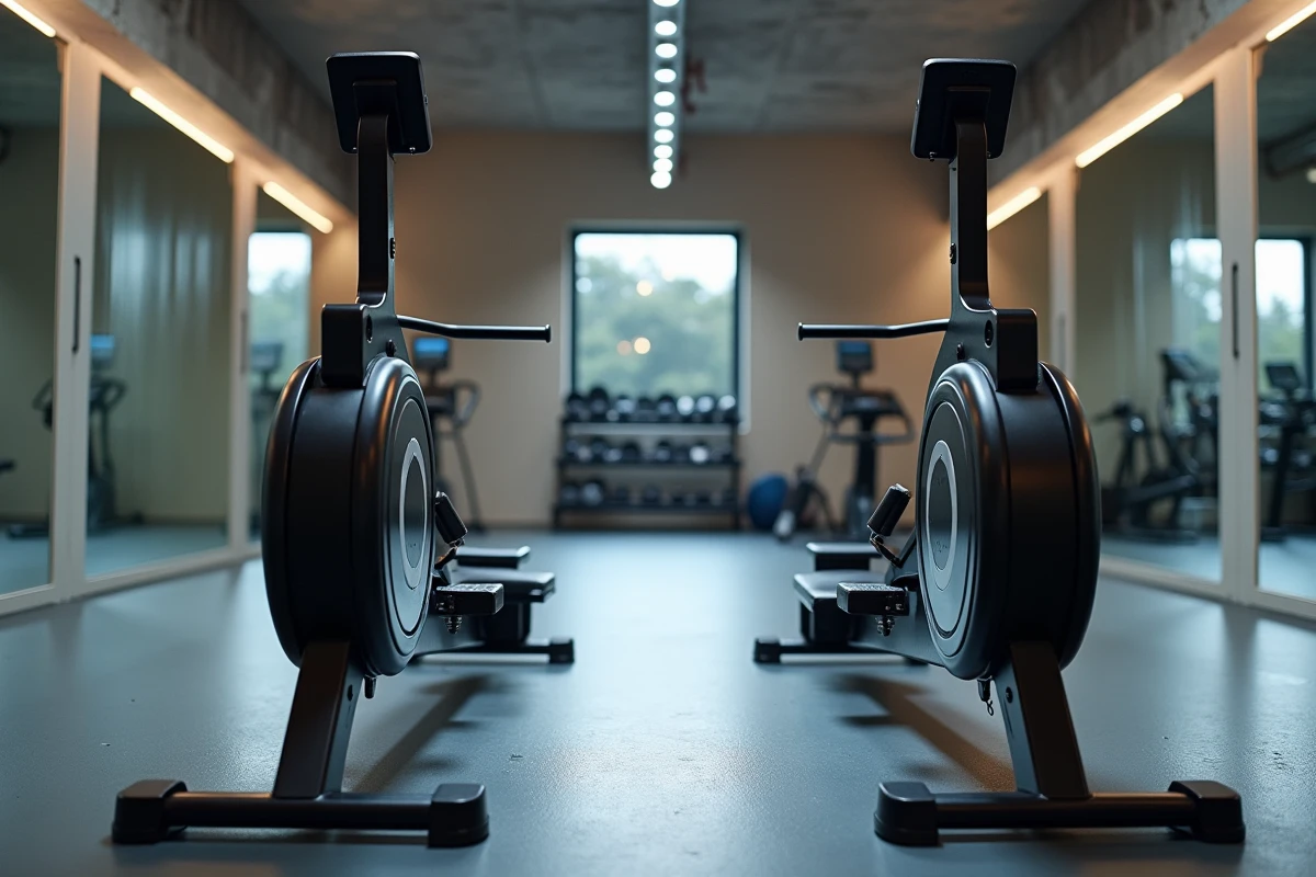 Comparaison de deux modèles de rameurs Striale côte à côte en salle de fitness
