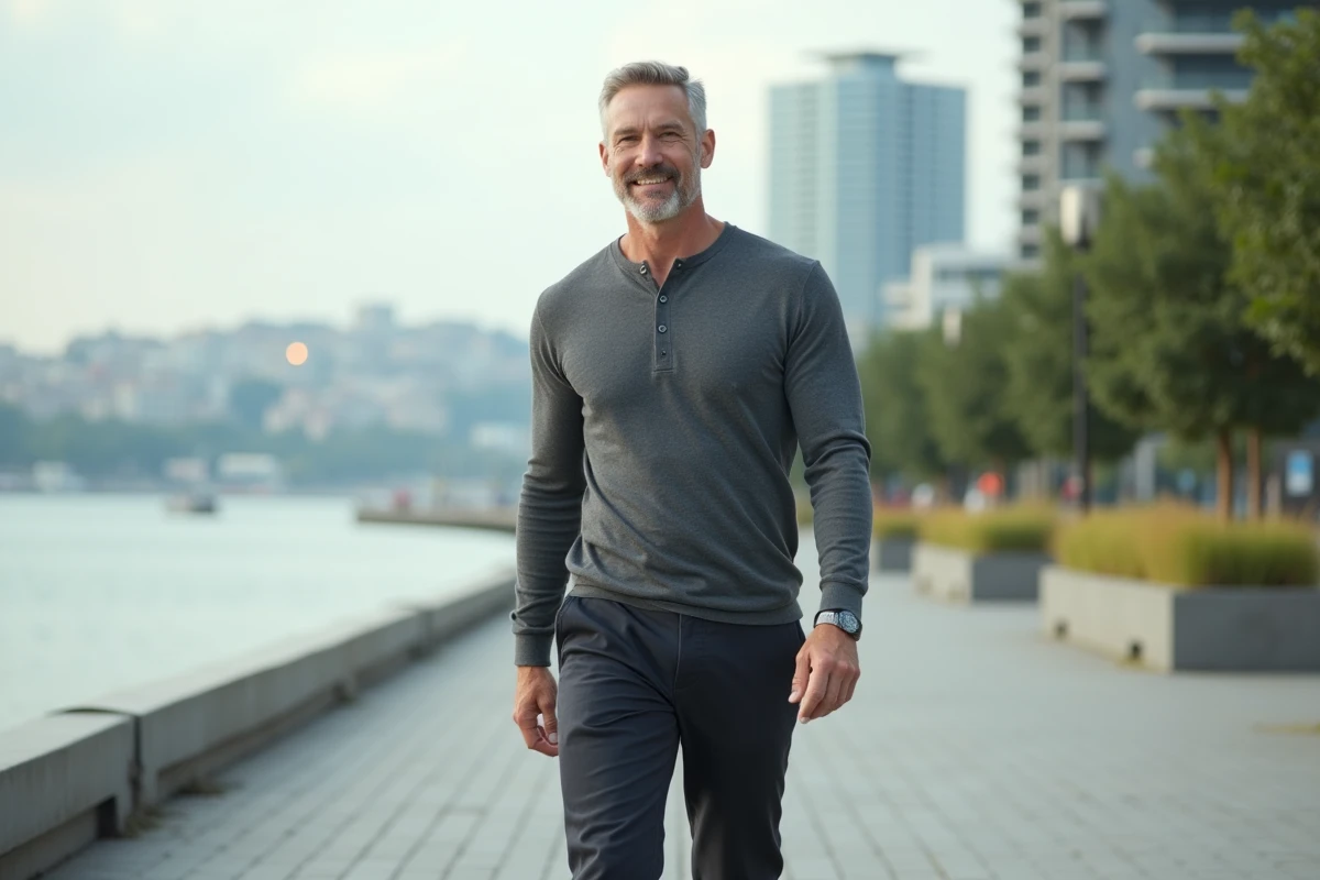 Homme athlétique marchant au bord de l